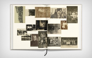 Spread showcasing dated photographs in chronological order
