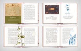Four spreads, including introductory pages, artists’ profiles, and text spreads